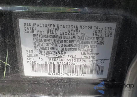 2022 Nissan Sentra Sv Xtronic Cvt z USA, uszkodzony, nr VIN 3N1AB8CV7NY243714